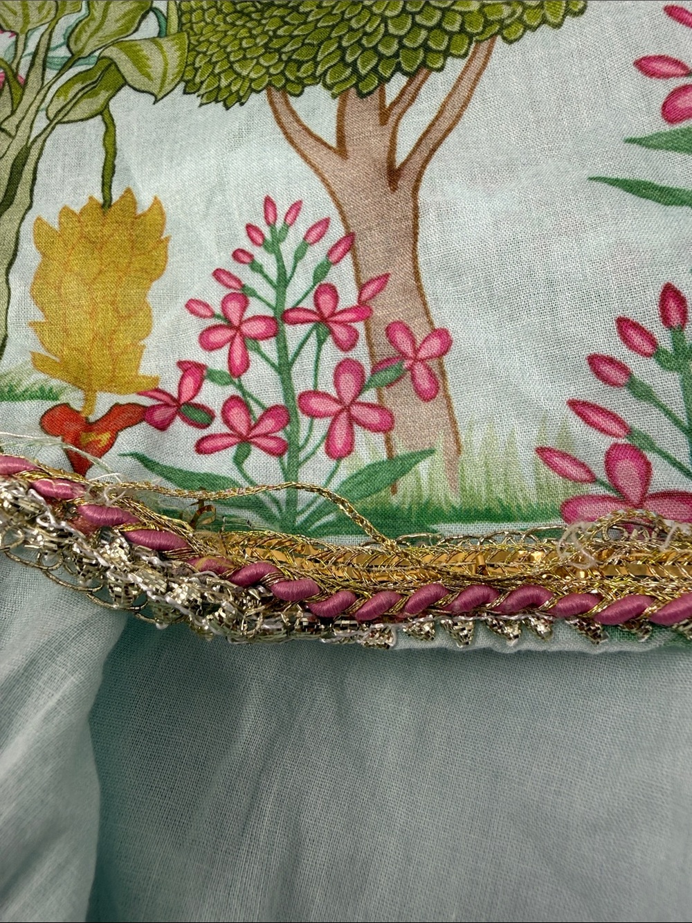 Mint Green Floral Gharara Sharara Gaucho Pants Botanical Print cotton lined boho - Picture 5 of 5